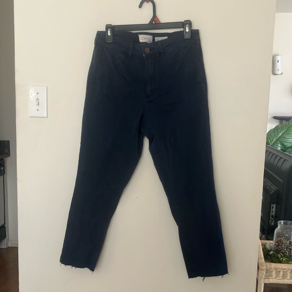 Anthropologie Dark Blue Raw Edge Cropped Chino Pants